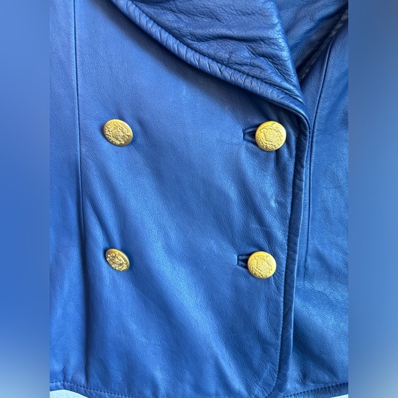 Vintage Wilsons Leather Dark Blue Double Breasted Waist Length Blazer  Jacket L - Picture 3 of 10